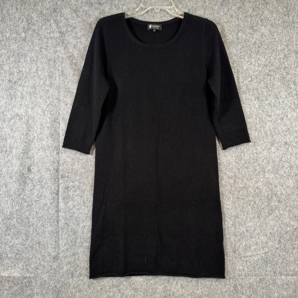 Cashmere BOUTIQUE 100% Cashmere Sweater Dress Sz XL Rolled hem Minimalist Black